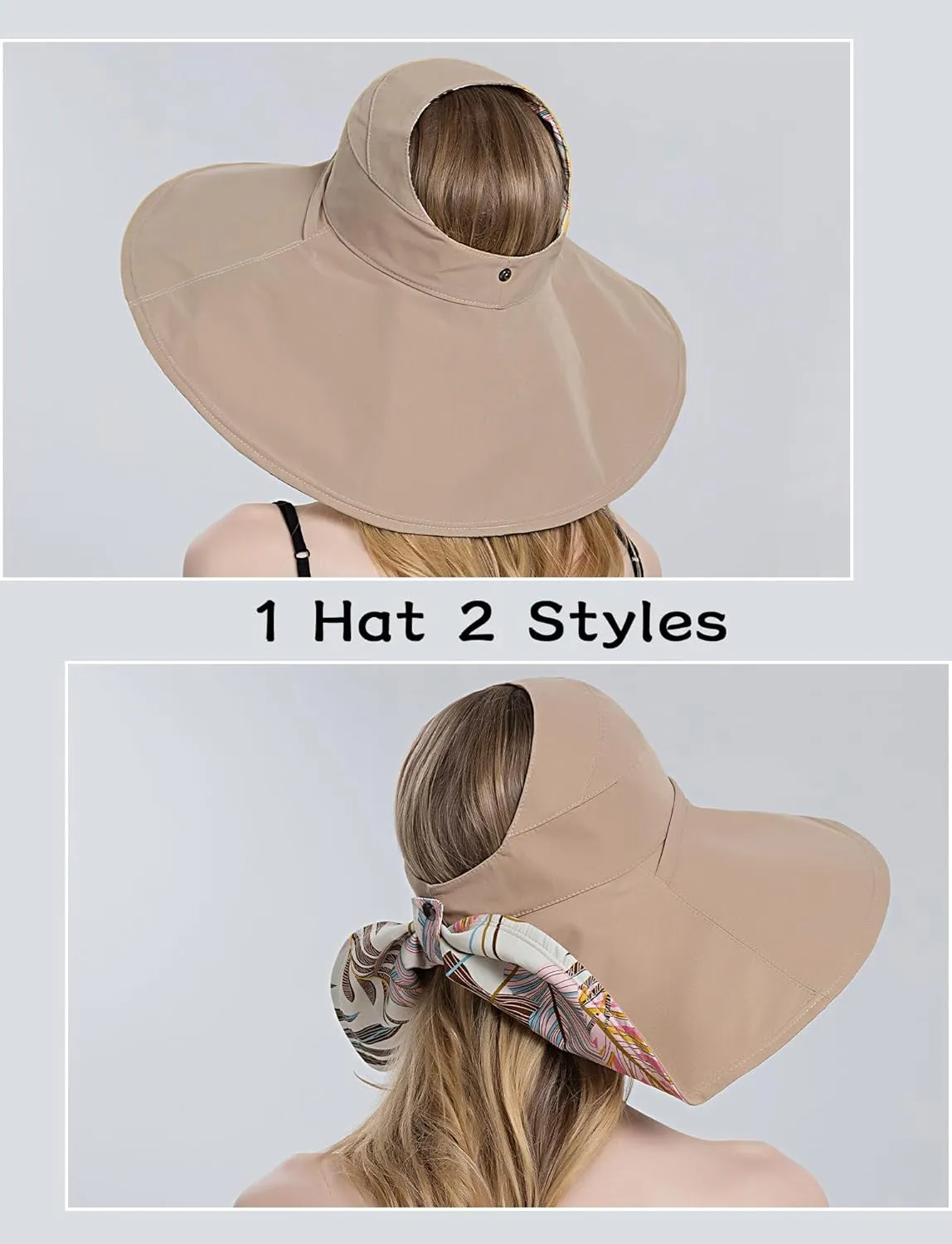 Wide Brim Hats for Women, Double-Sided Foldable Beach Hat Cotton Sun Hats Bucket Hat Summer UV Protection Fishing Cap