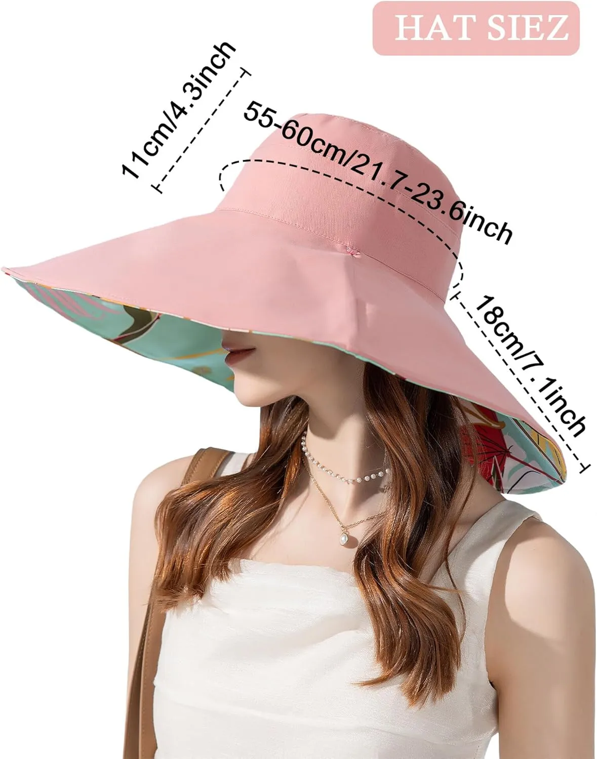 Wide Brim Hats for Women, Double-Sided Foldable Beach Hat Cotton Sun Hats Bucket Hat Summer UV Protection Fishing Cap