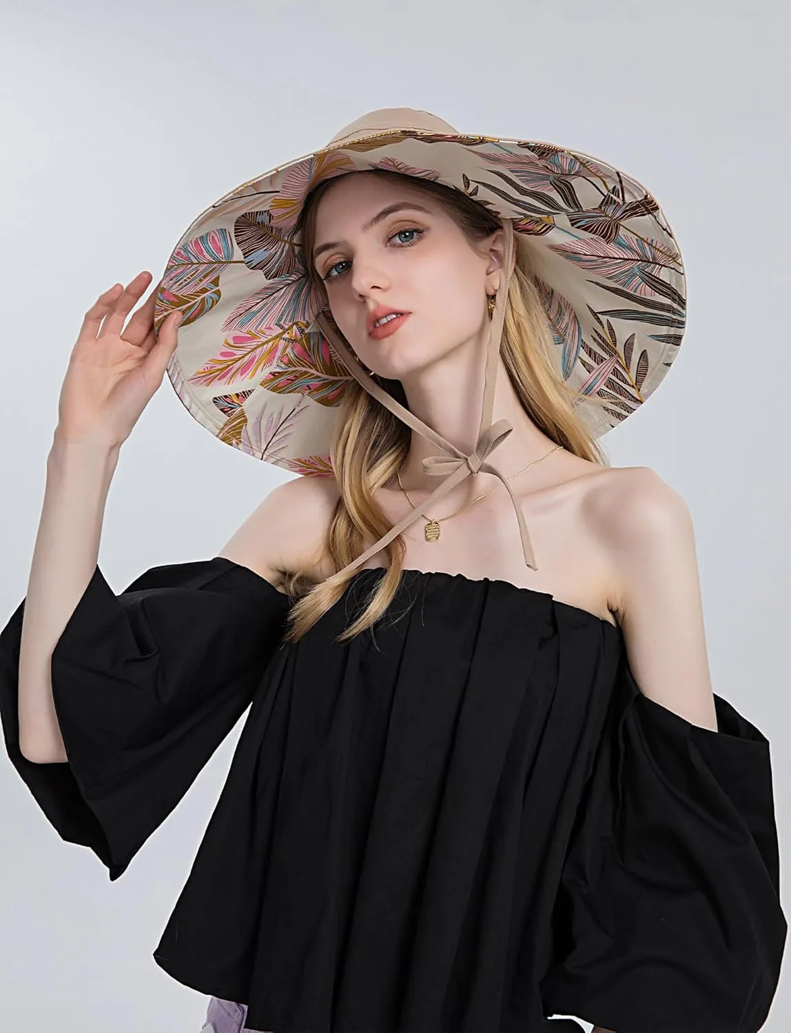 Wide Brim Hats for Women, Double-Sided Foldable Beach Hat Cotton Sun Hats Bucket Hat Summer UV Protection Fishing Cap