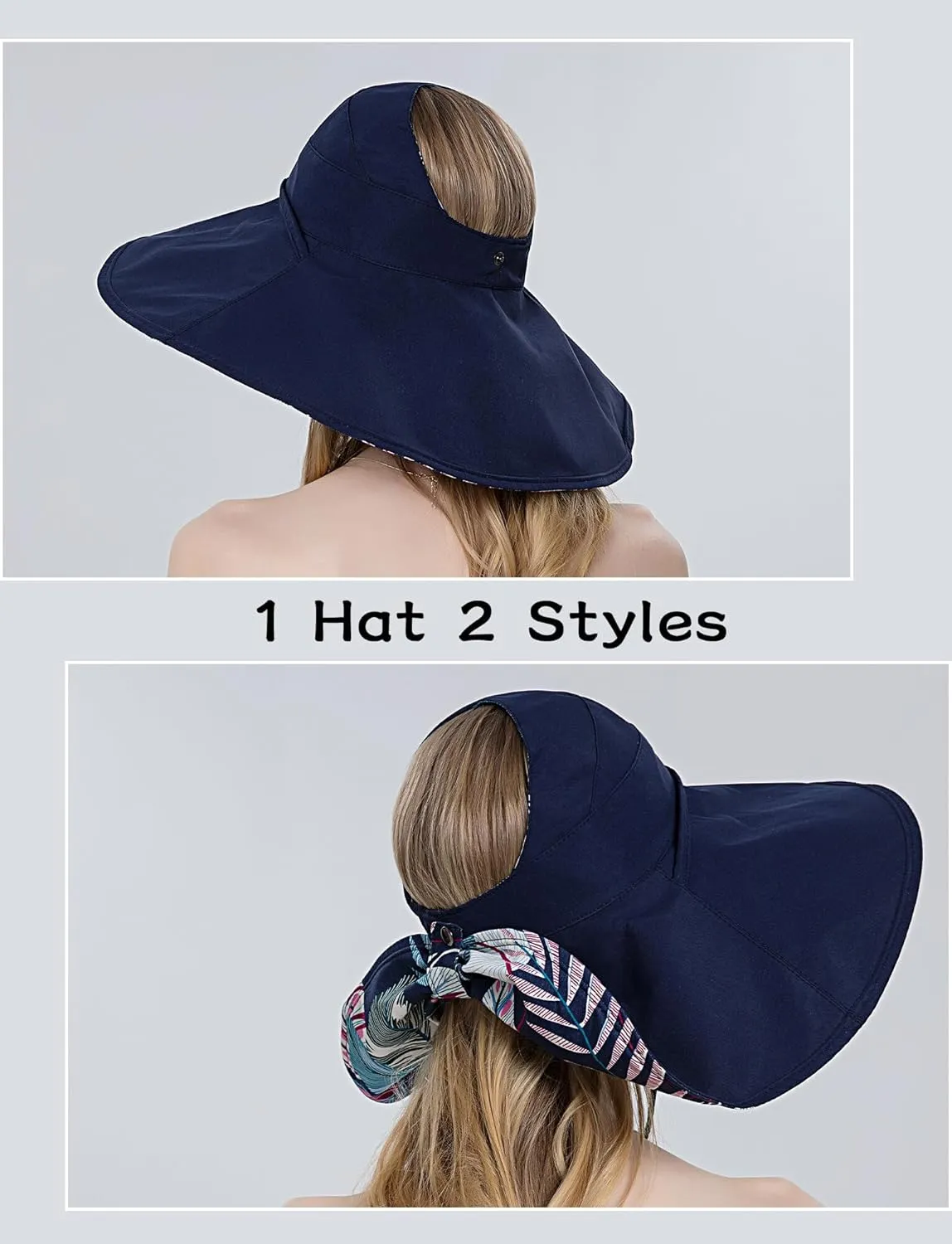 Wide Brim Hats for Women, Double-Sided Foldable Beach Hat Cotton Sun Hats Bucket Hat Summer UV Protection Fishing Cap