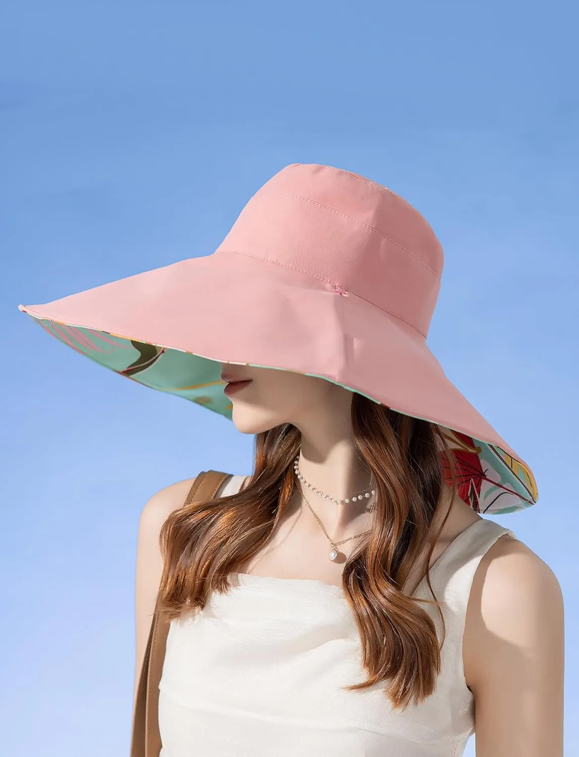 Wide Brim Hats for Women, Double-Sided Foldable Beach Hat Cotton Sun Hats Bucket Hat Summer UV Protection Fishing Cap