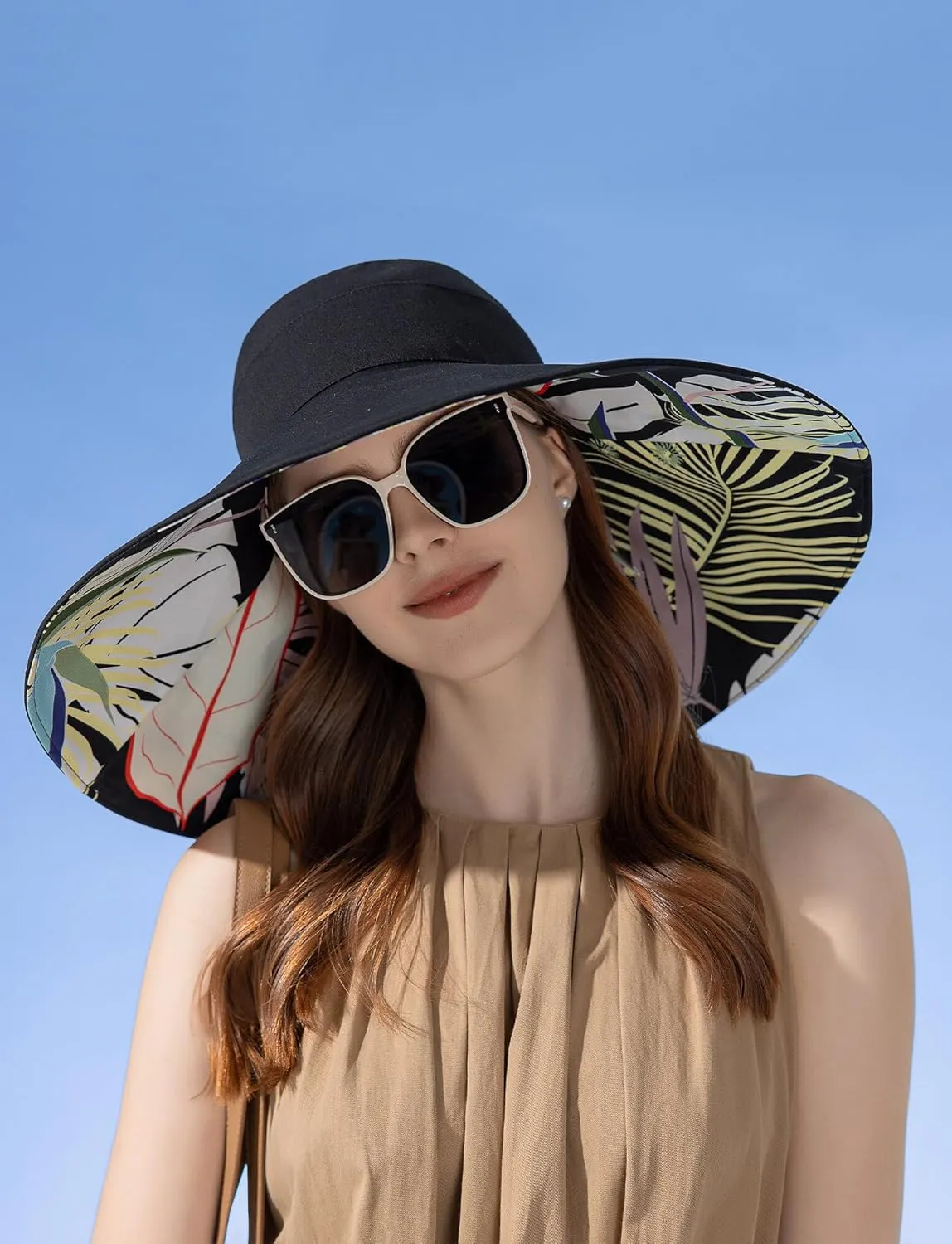 Wide Brim Hats for Women, Double-Sided Foldable Beach Hat Cotton Sun Hats Bucket Hat Summer UV Protection Fishing Cap