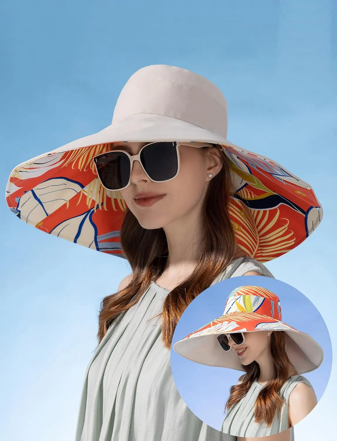 Wide Brim Hats for Women, Double-Sided Foldable Beach Hat Cotton Sun Hats Bucket Hat Summer UV Protection Fishing Cap