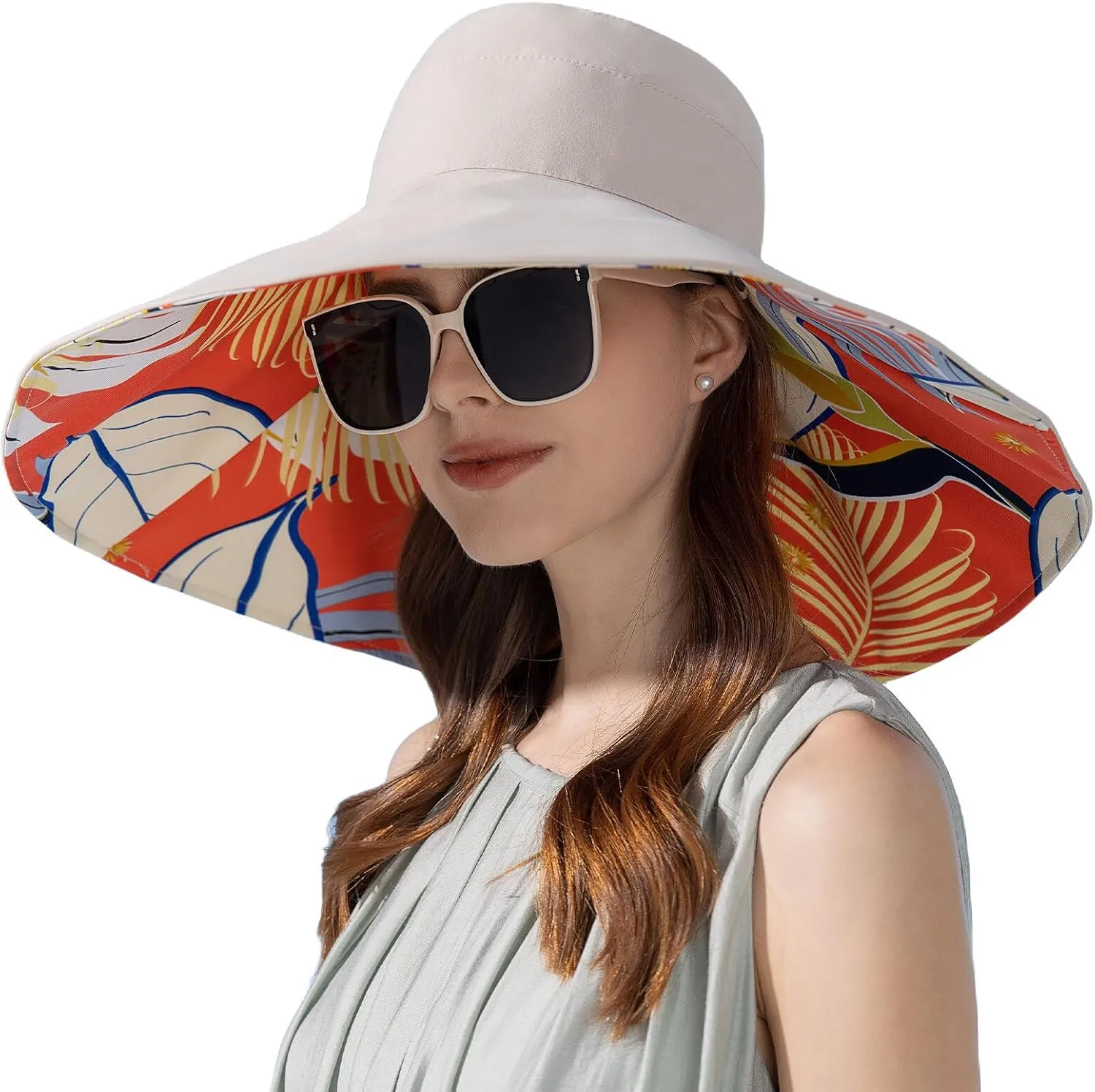 Wide Brim Hats for Women, Double-Sided Foldable Beach Hat Cotton Sun Hats Bucket Hat Summer UV Protection Fishing Cap
