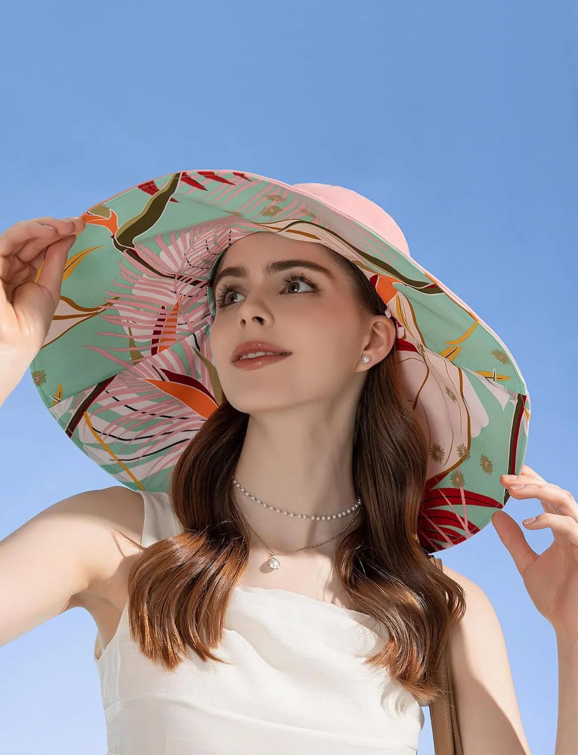 Wide Brim Hats for Women, Double-Sided Foldable Beach Hat Cotton Sun Hats Bucket Hat Summer UV Protection Fishing Cap