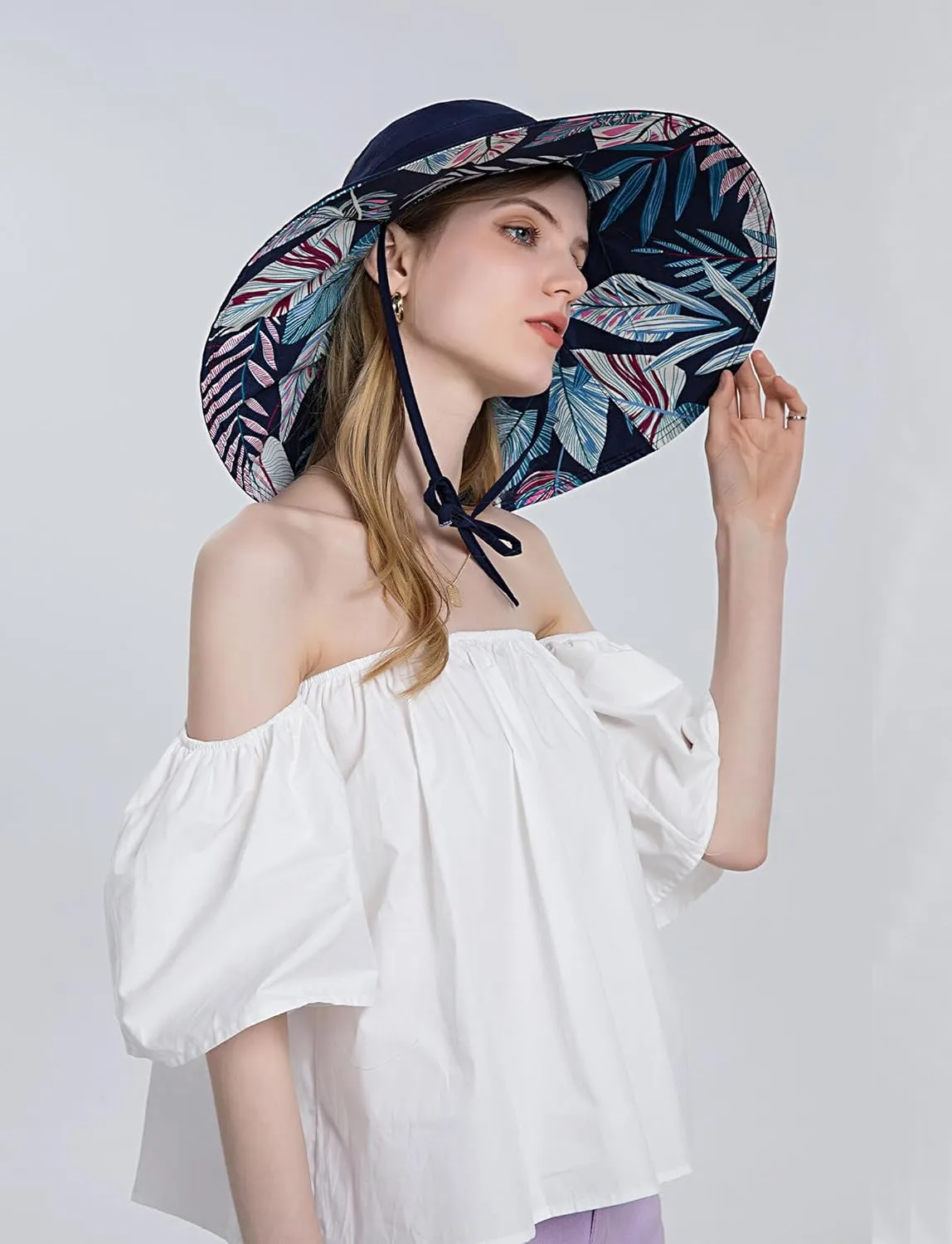Wide Brim Hats for Women, Double-Sided Foldable Beach Hat Cotton Sun Hats Bucket Hat Summer UV Protection Fishing Cap