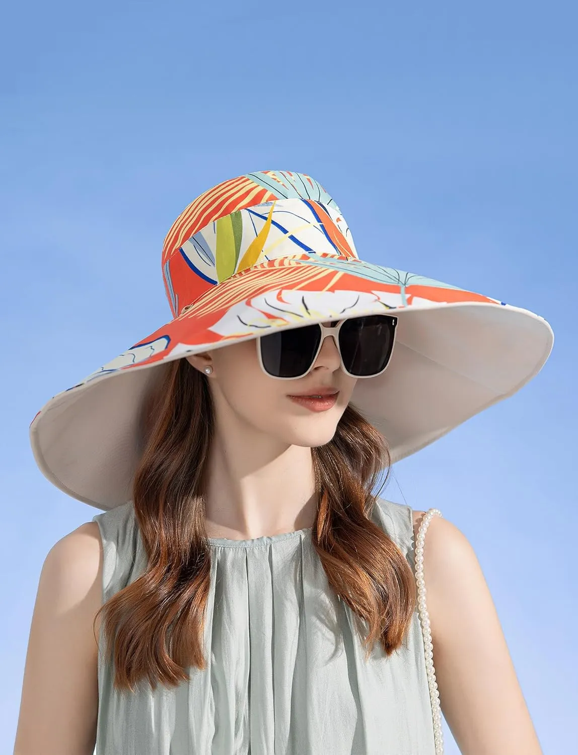 Wide Brim Hats for Women, Double-Sided Foldable Beach Hat Cotton Sun Hats Bucket Hat Summer UV Protection Fishing Cap