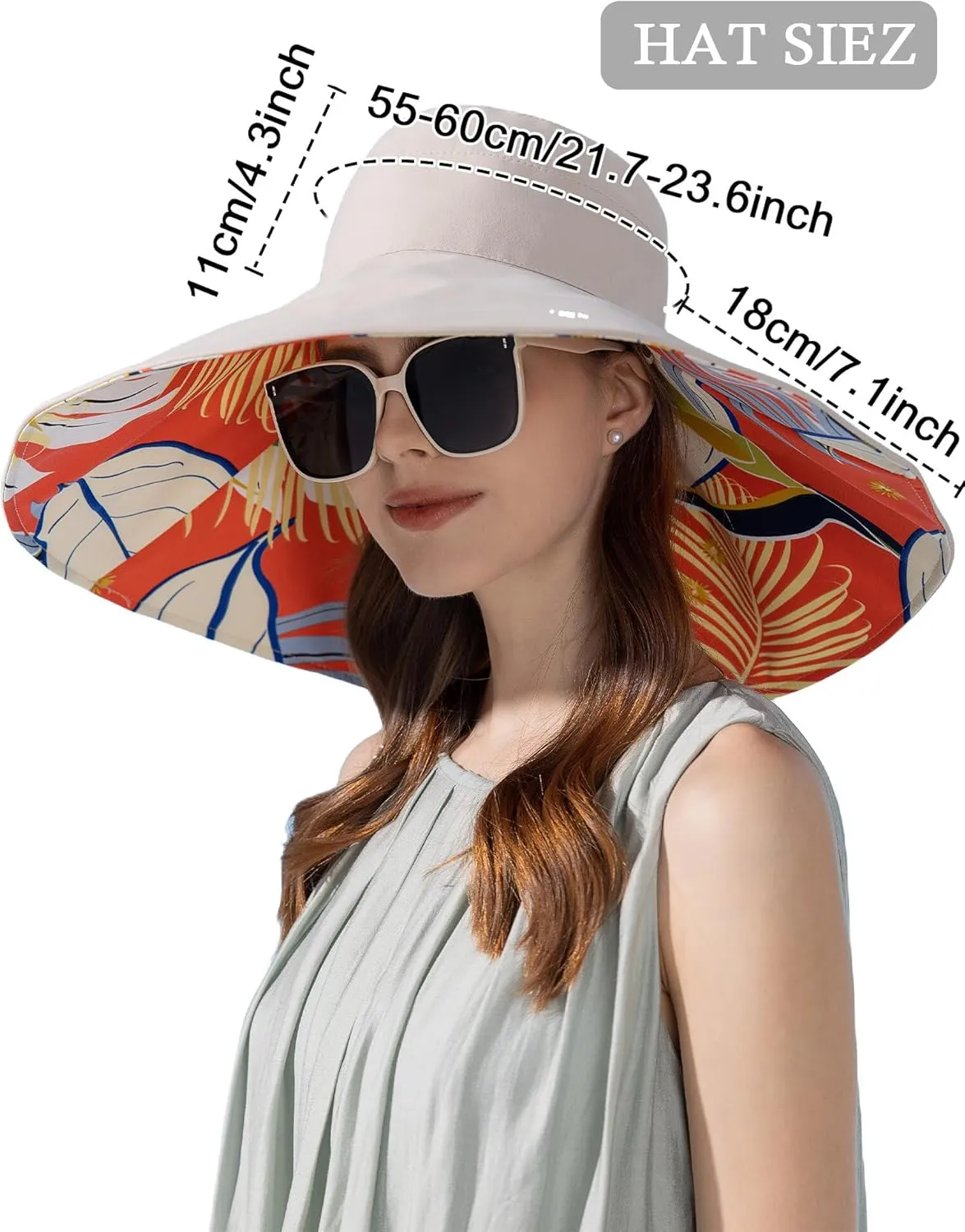 Wide Brim Hats for Women, Double-Sided Foldable Beach Hat Cotton Sun Hats Bucket Hat Summer UV Protection Fishing Cap