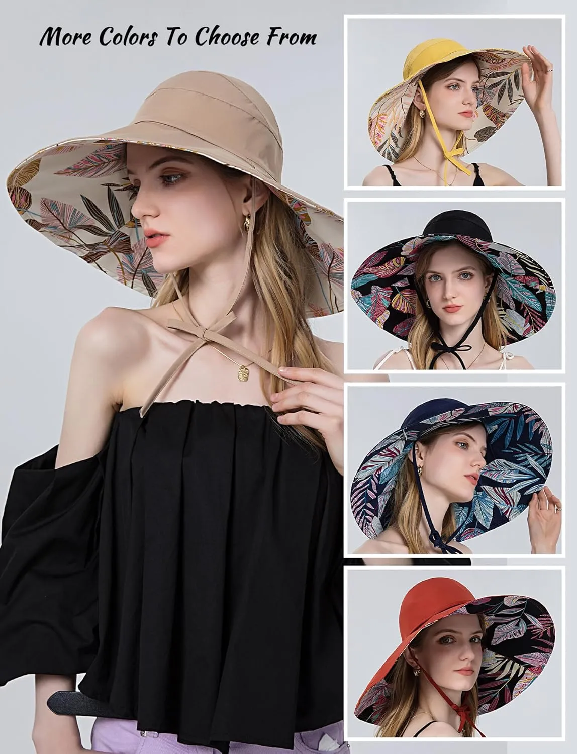 Wide Brim Hats for Women, Double-Sided Foldable Beach Hat Cotton Sun Hats Bucket Hat Summer UV Protection Fishing Cap