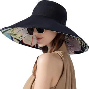 Wide Brim Hats for Women, Double-Sided Foldable Beach Hat Cotton Sun Hats Bucket Hat Summer UV Protection Fishing Cap