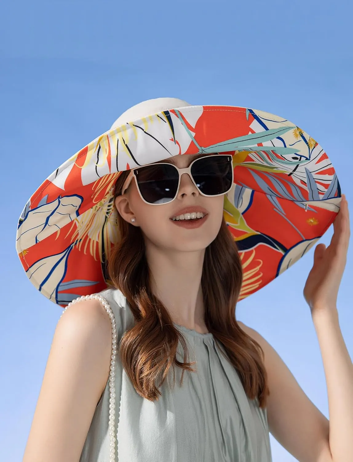 Wide Brim Hats for Women, Double-Sided Foldable Beach Hat Cotton Sun Hats Bucket Hat Summer UV Protection Fishing Cap