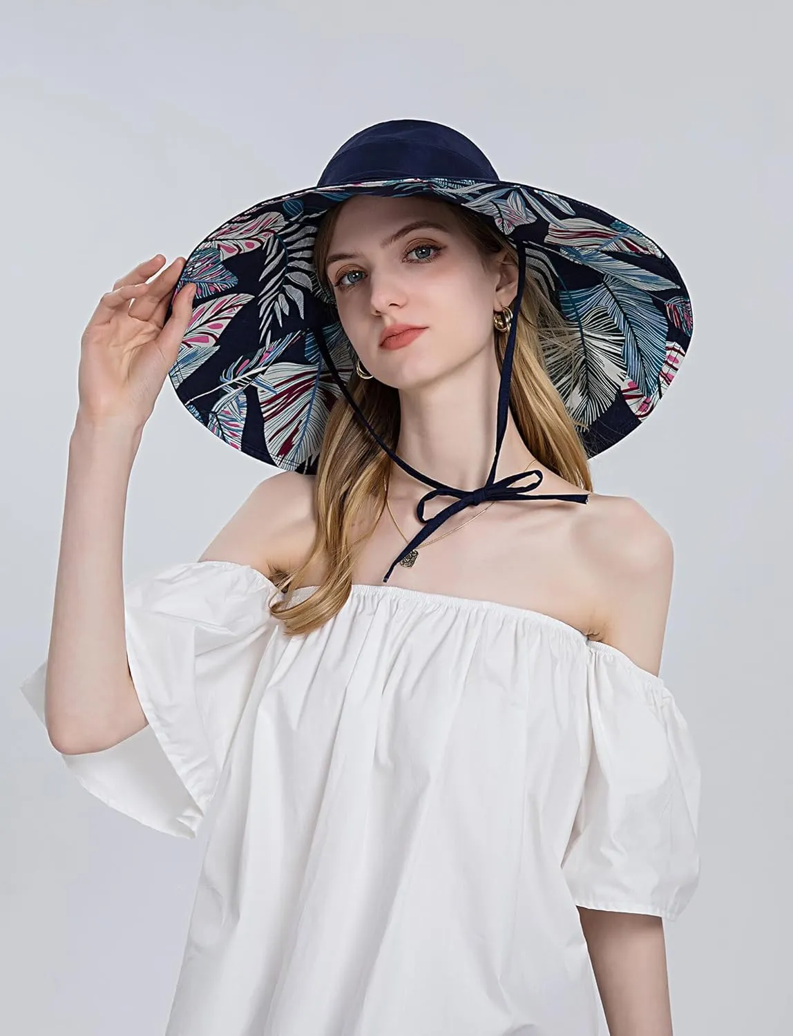 Wide Brim Hats for Women, Double-Sided Foldable Beach Hat Cotton Sun Hats Bucket Hat Summer UV Protection Fishing Cap