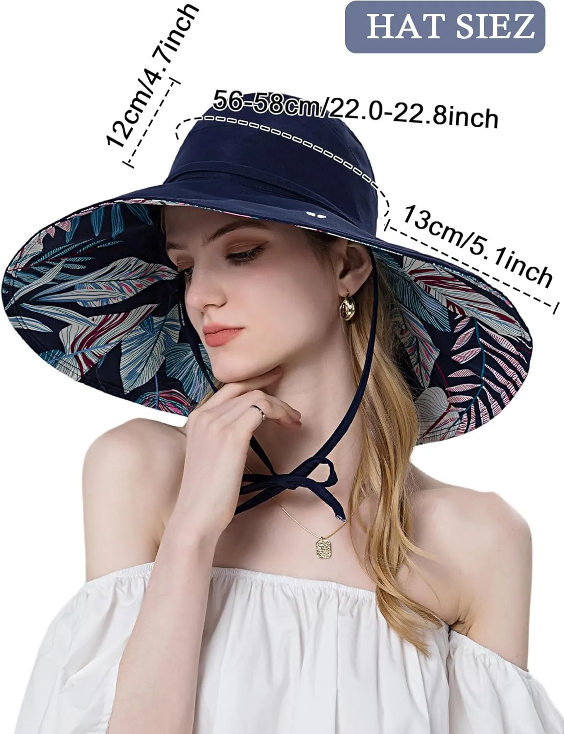 Wide Brim Hats for Women, Double-Sided Foldable Beach Hat Cotton Sun Hats Bucket Hat Summer UV Protection Fishing Cap