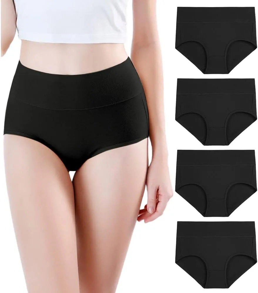 wirarpa Women's Modal Underwear Soft High Waist Briefs Ladies Panties 4 Pack (Regular & Plus Size)