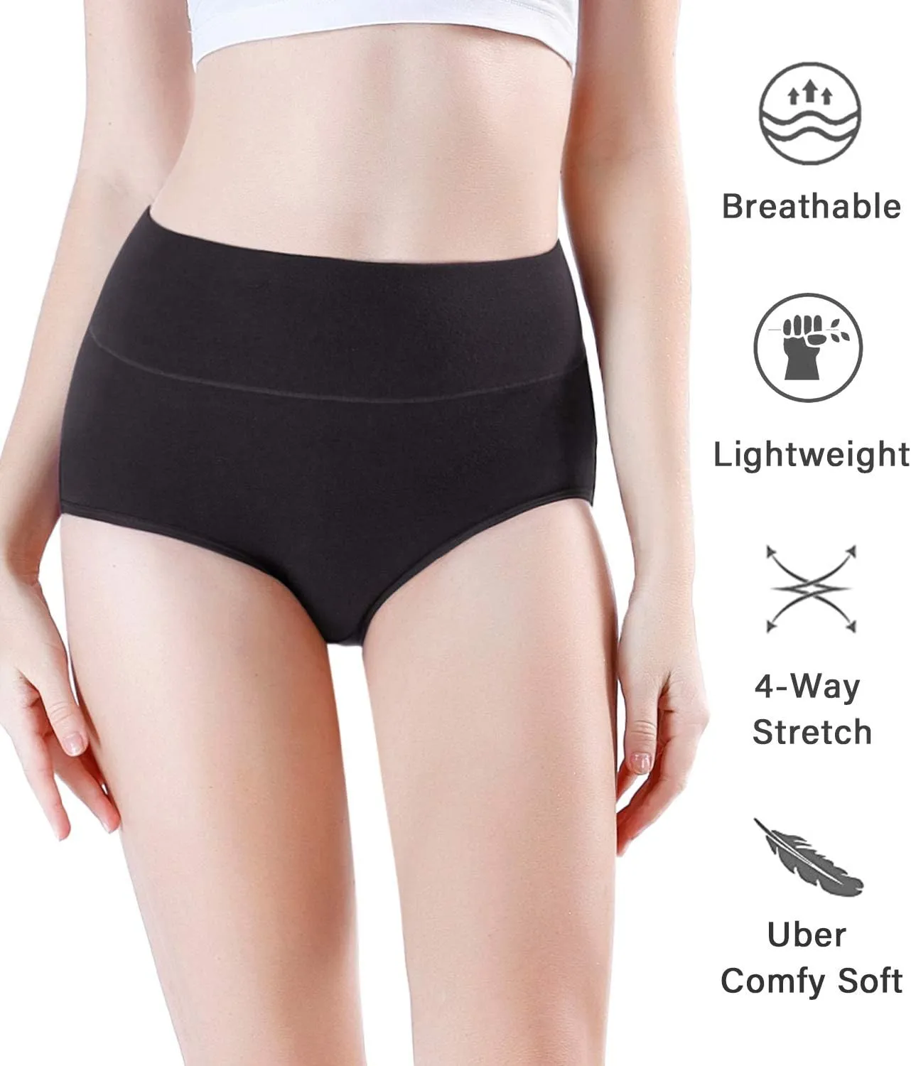 wirarpa Women's Modal Underwear Soft High Waist Briefs Ladies Panties 4 Pack (Regular & Plus Size)
