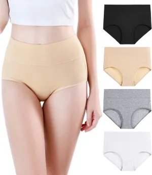wirarpa Women's Modal Underwear Soft High Waist Briefs Ladies Panties 4 Pack (Regular & Plus Size)