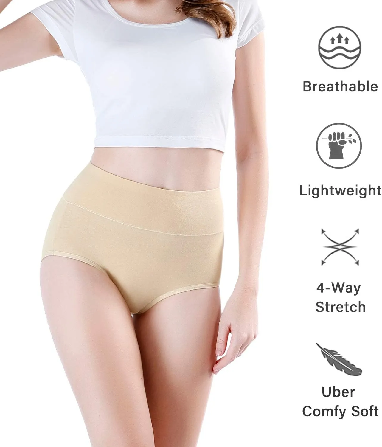 wirarpa Women's Modal Underwear Soft High Waist Briefs Ladies Panties 4 Pack (Regular & Plus Size)