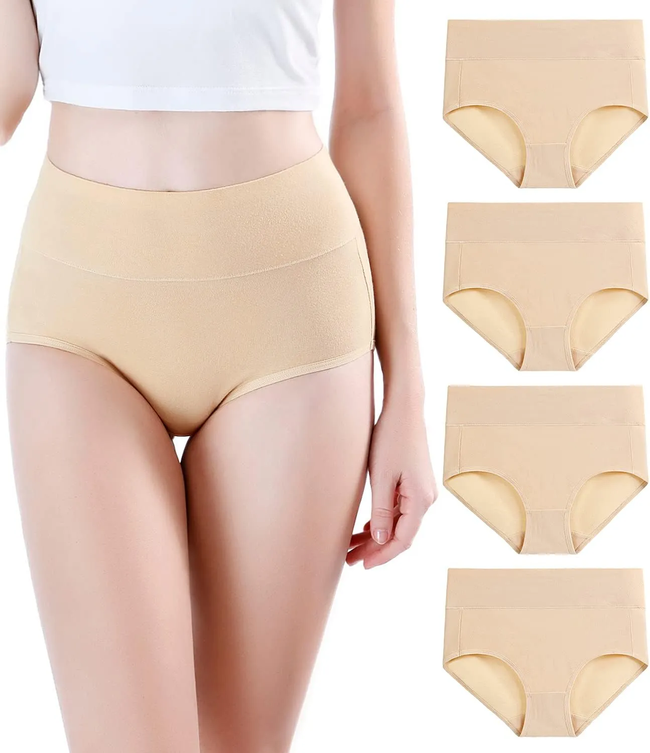 wirarpa Women's Modal Underwear Soft High Waist Briefs Ladies Panties 4 Pack (Regular & Plus Size)