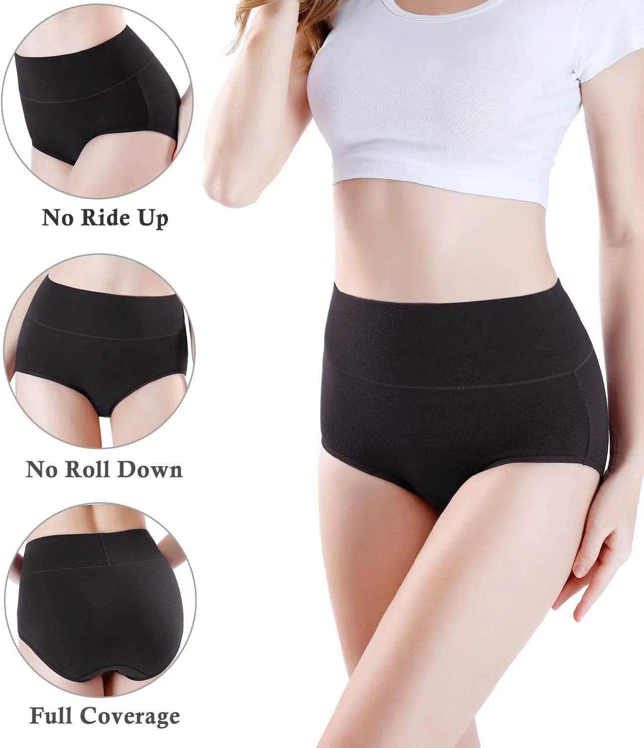 wirarpa Women's Modal Underwear Soft High Waist Briefs Ladies Panties 4 Pack (Regular & Plus Size)