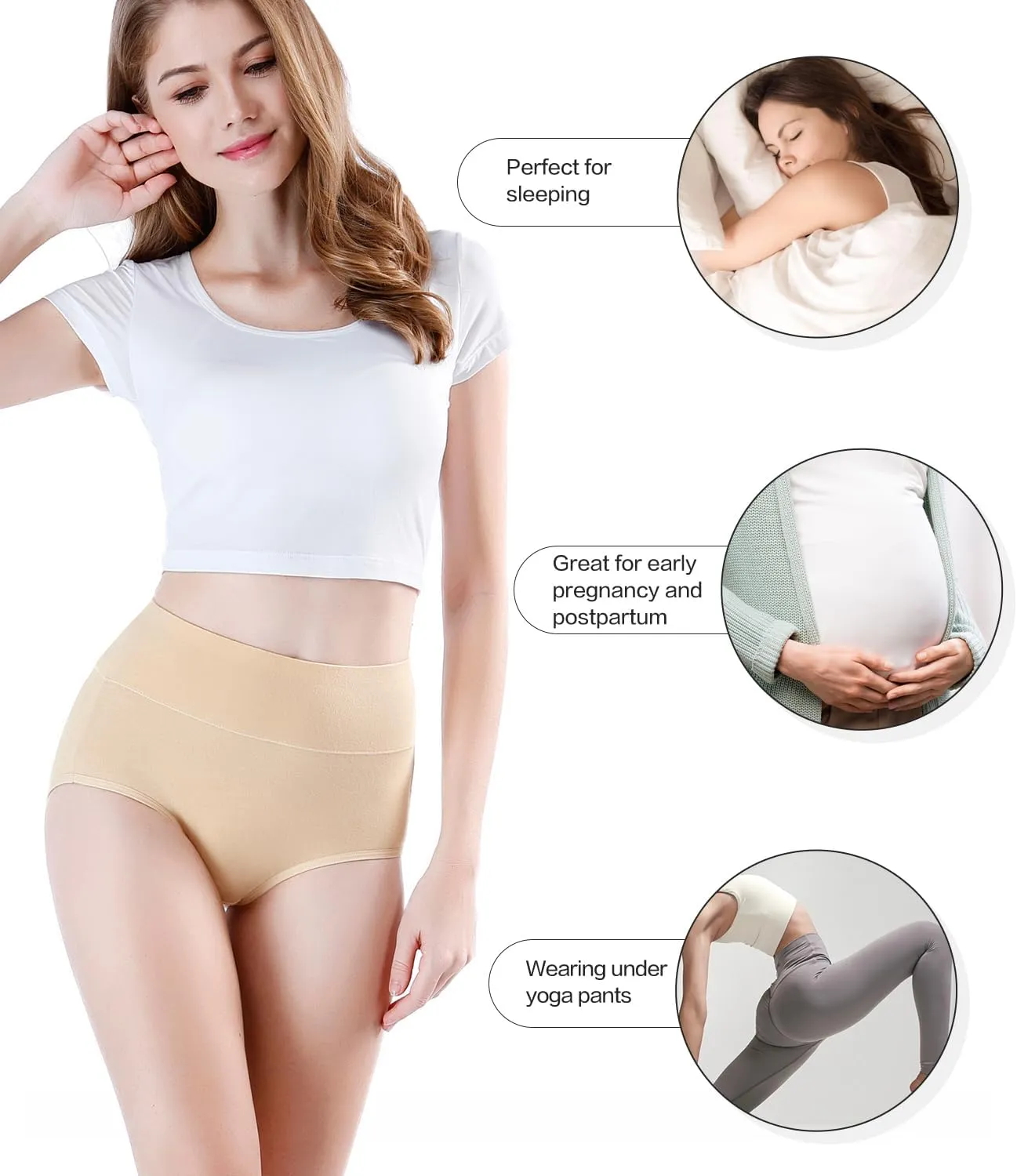 wirarpa Women's Modal Underwear Soft High Waist Briefs Ladies Panties 4 Pack (Regular & Plus Size)