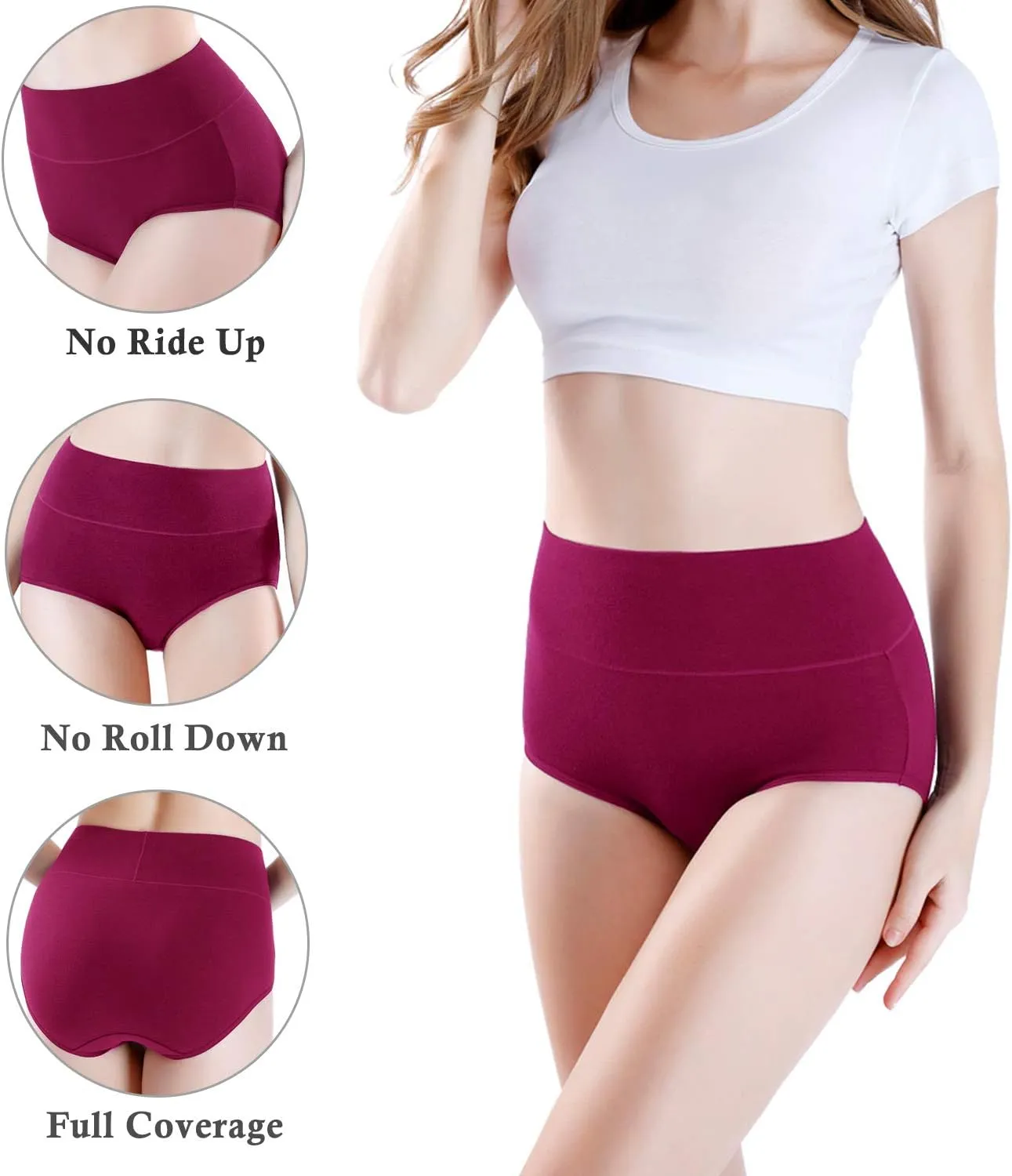 wirarpa Women's Modal Underwear Soft High Waist Briefs Ladies Panties 4 Pack (Regular & Plus Size)