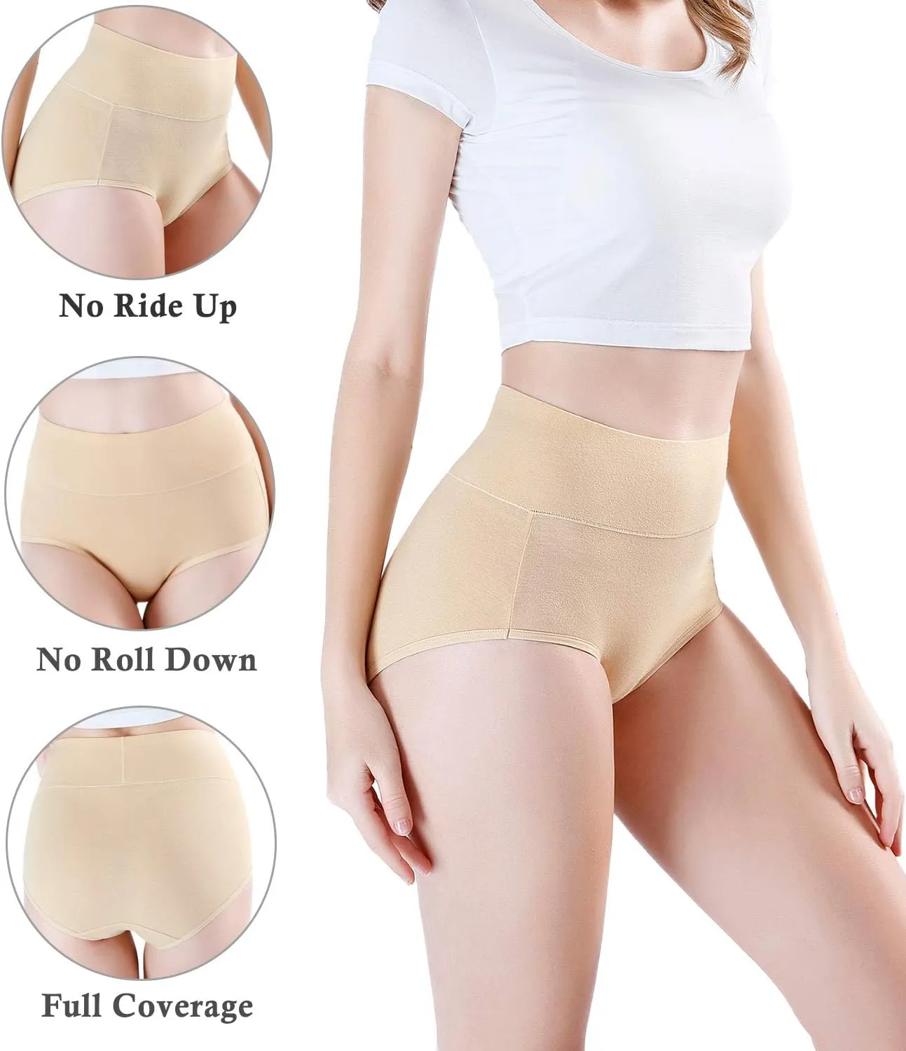 wirarpa Women's Modal Underwear Soft High Waist Briefs Ladies Panties 4 Pack (Regular & Plus Size)