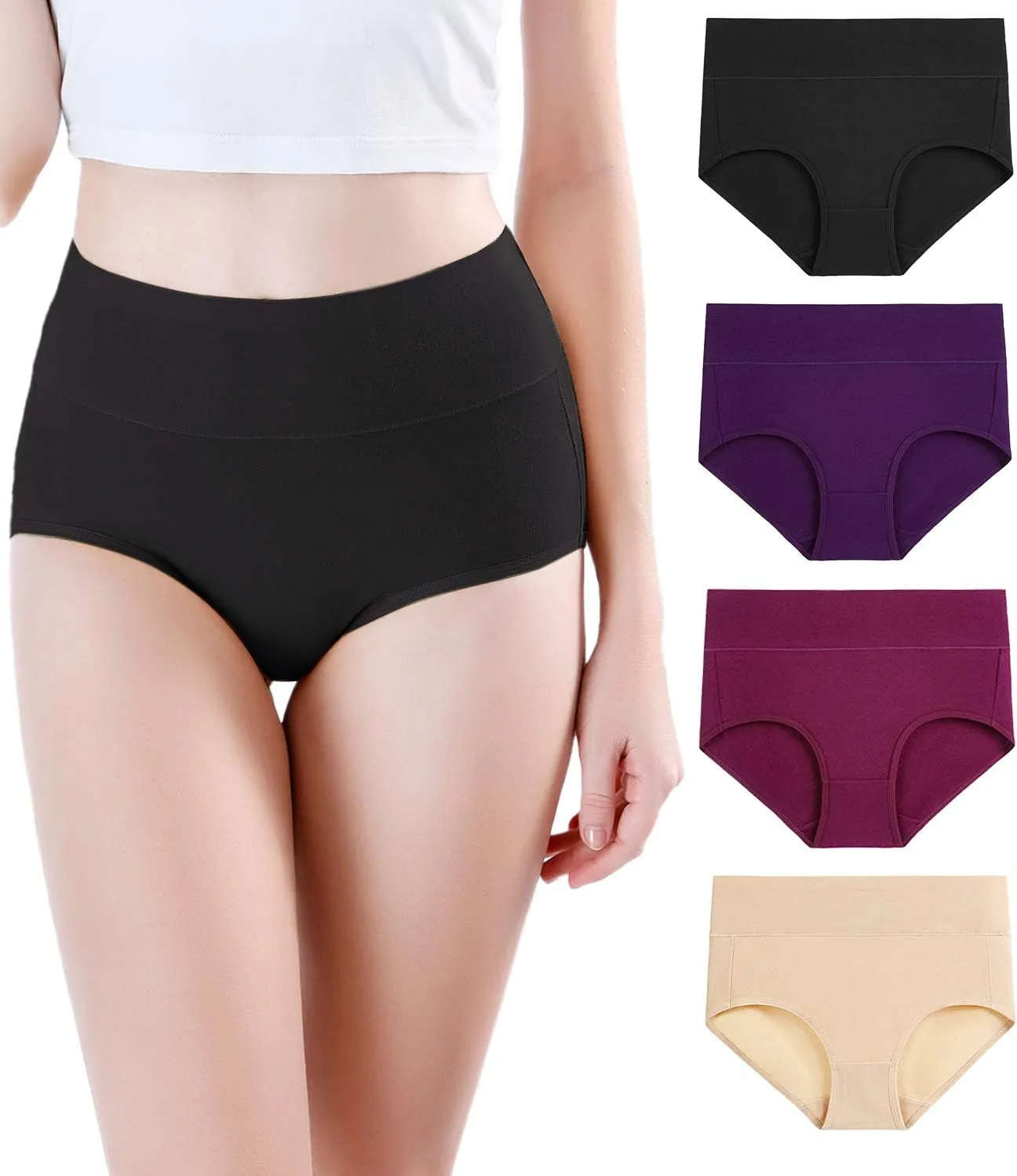 wirarpa Women's Modal Underwear Soft High Waist Briefs Ladies Panties 4 Pack (Regular & Plus Size)