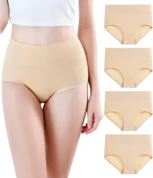 wirarpa Women's Modal Underwear Soft High Waist Briefs Ladies Panties 4 Pack (Regular & Plus Size)