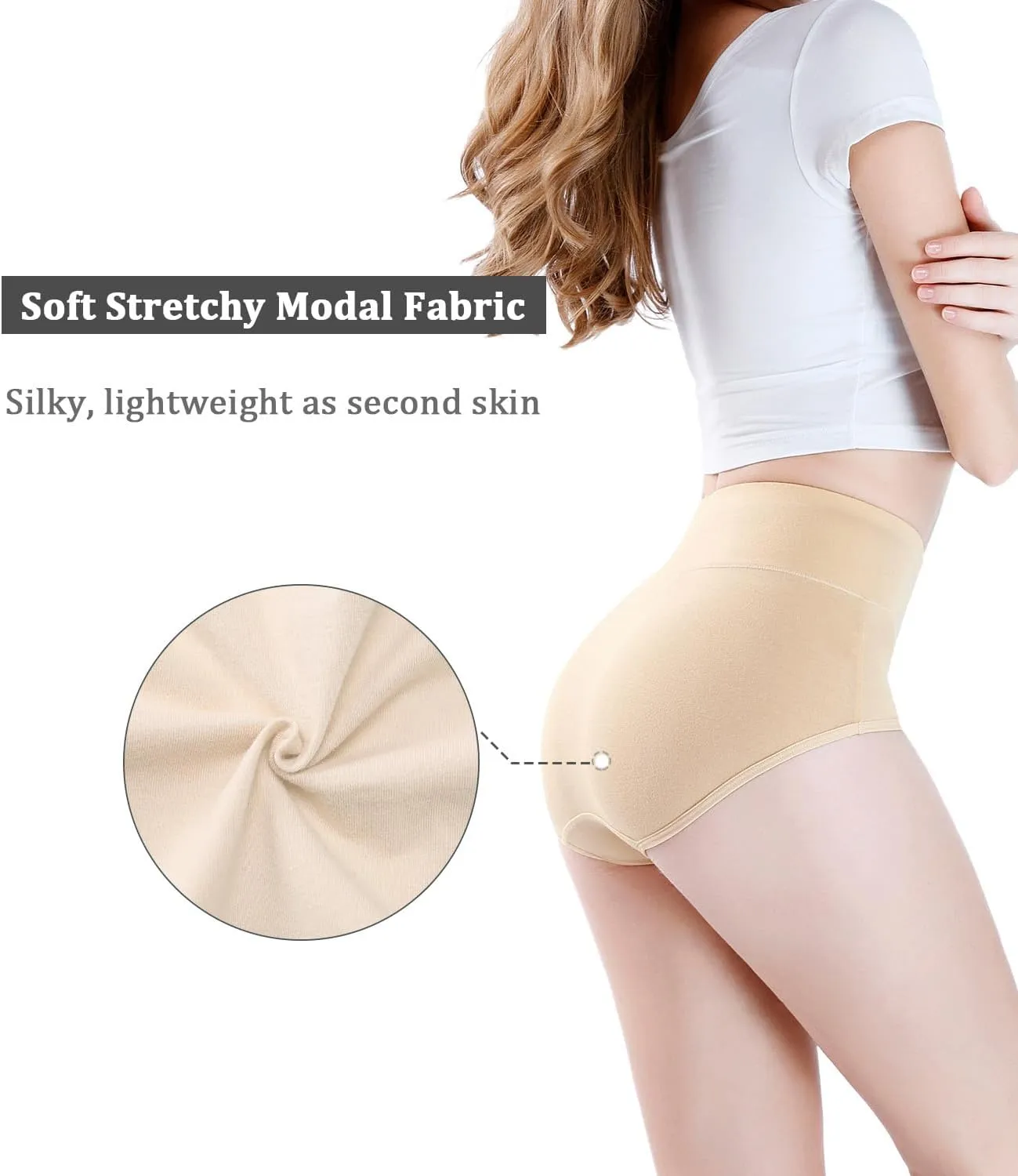 wirarpa Women's Modal Underwear Soft High Waist Briefs Ladies Panties 4 Pack (Regular & Plus Size)