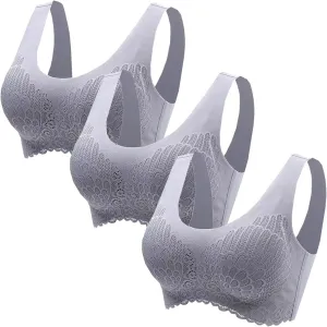 Wireless Bras for Womens Comfortable V Lace Bra Full Coverage Padded Seamless Bralettes Soft Support Everyday