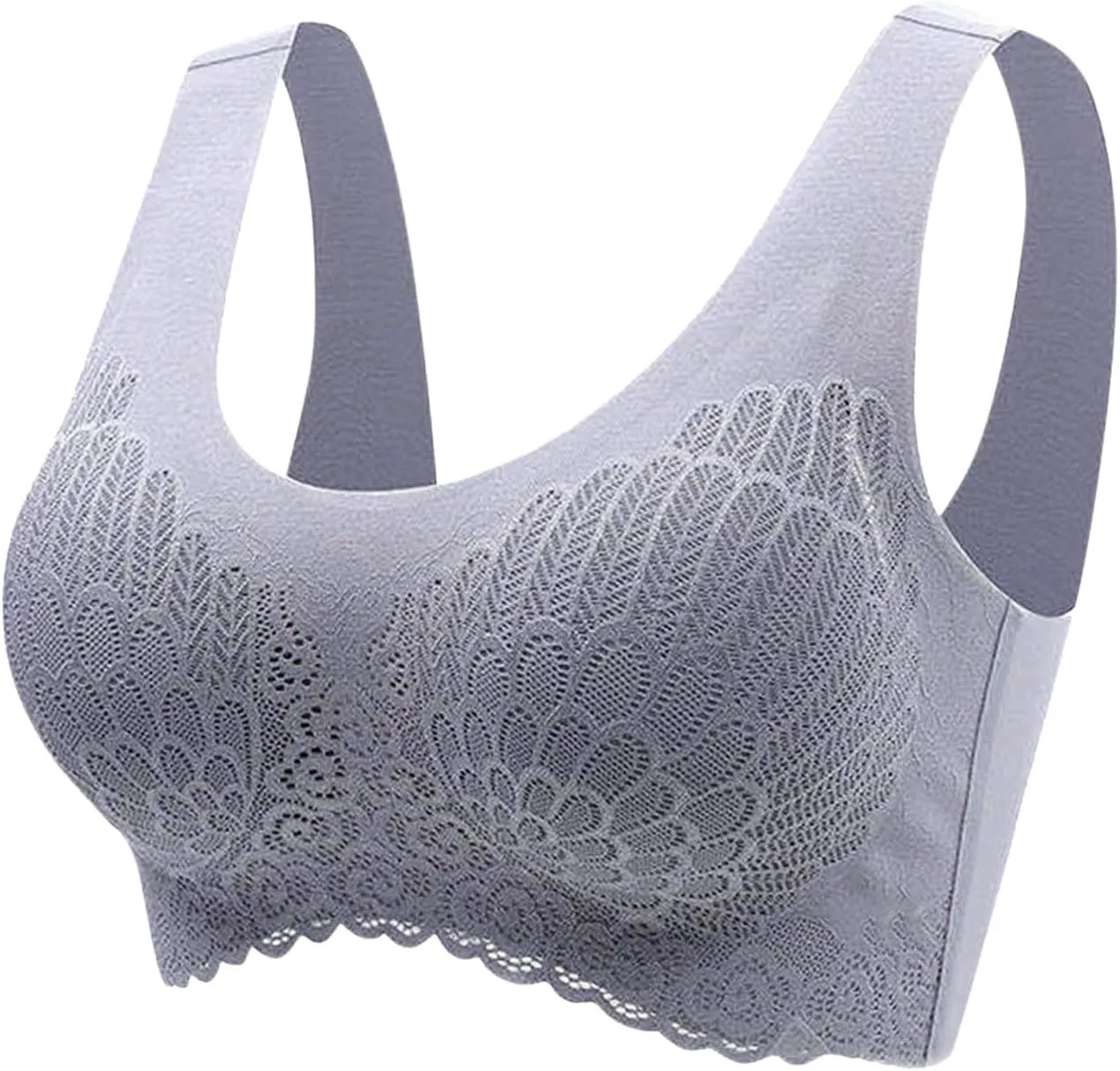 Wireless Bras for Womens Comfortable V Lace Bra Full Coverage Padded Seamless Bralettes Soft Support Everyday