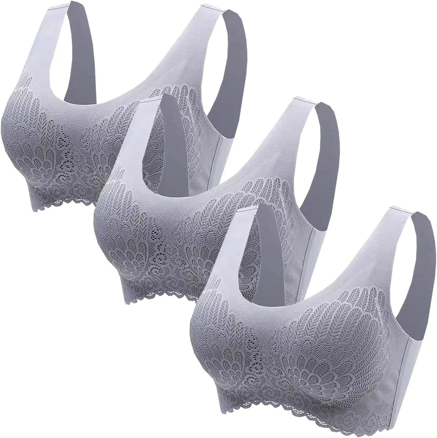 Wireless Bras for Womens Comfortable V Lace Bra Full Coverage Padded Seamless Bralettes Soft Support Everyday
