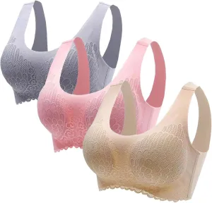 Wireless Bras for Womens Comfortable V Lace Bra Full Coverage Padded Seamless Bralettes Soft Support Everyday