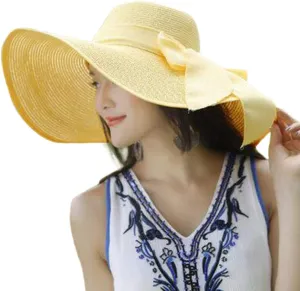 Women Big Brim Straw Hat Sun Floppy Wide Brim Hats New Bowknot Breathable Vintage Fashion Folding Beach caps Gym Clothing