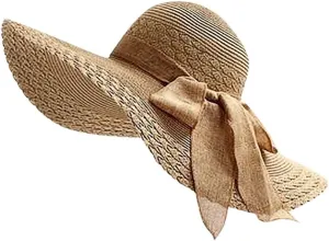 Women Colorful Big Brim Straw Bow Hat Sun Floppy Wide Brim Hats Beach Cap
