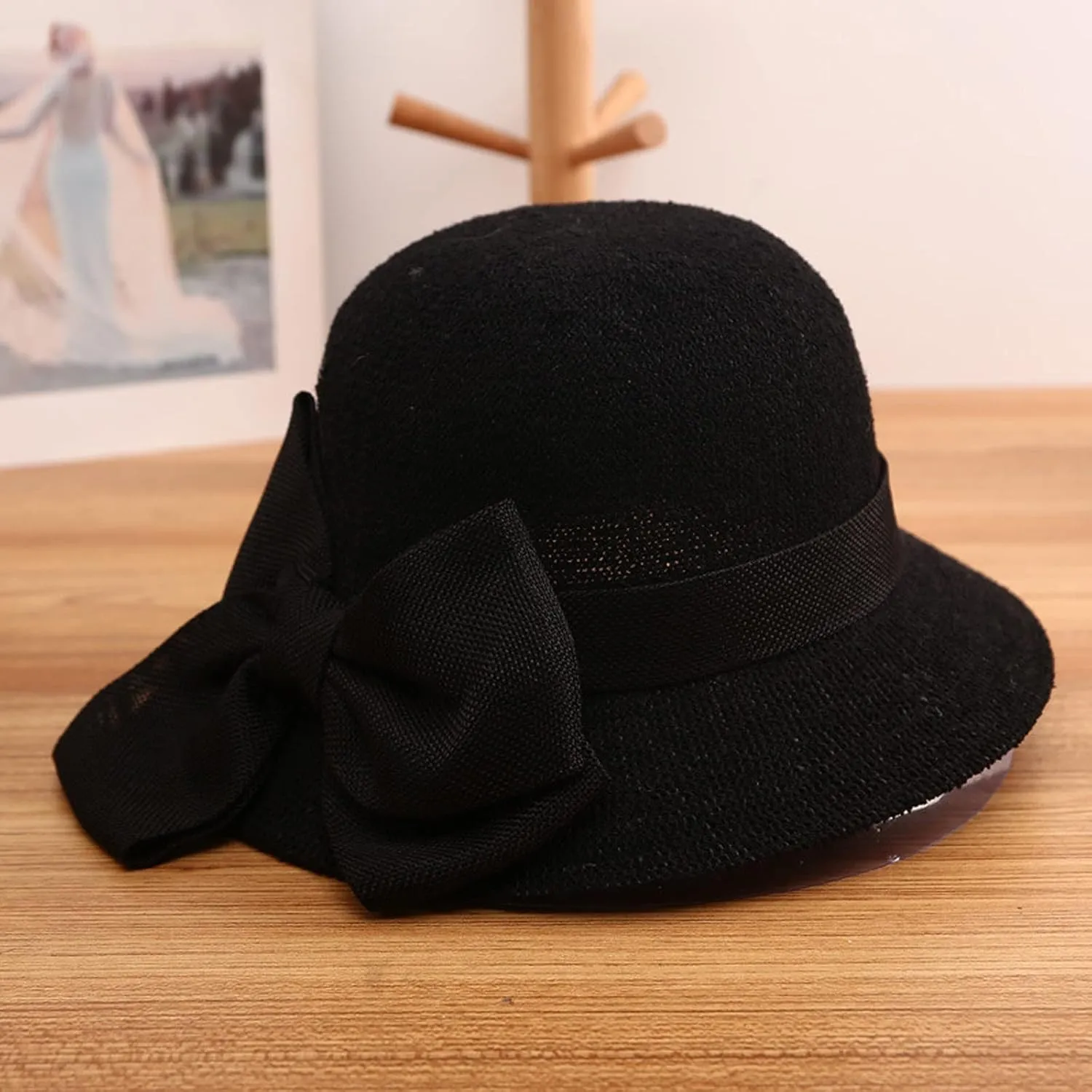 Women Colorful Big Brim Straw Bow Hat Sun Floppy Wide Brim Hats Beach Cap
