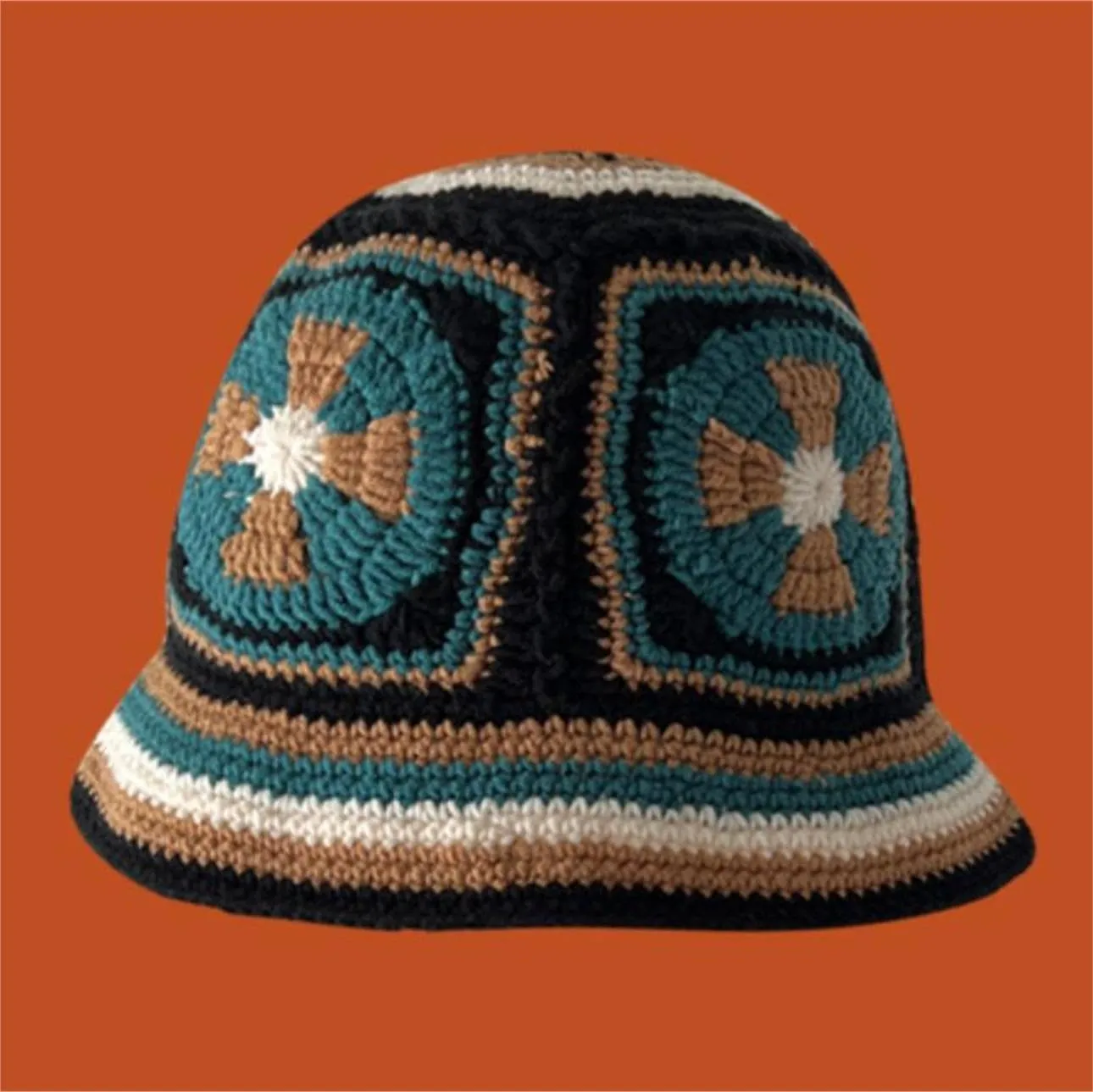 Women Crochet Bucket Hat Cute Flower Pattern Knitted Fisherman Hat Summer Trendy Outdoor Wide Brim Sun Cap