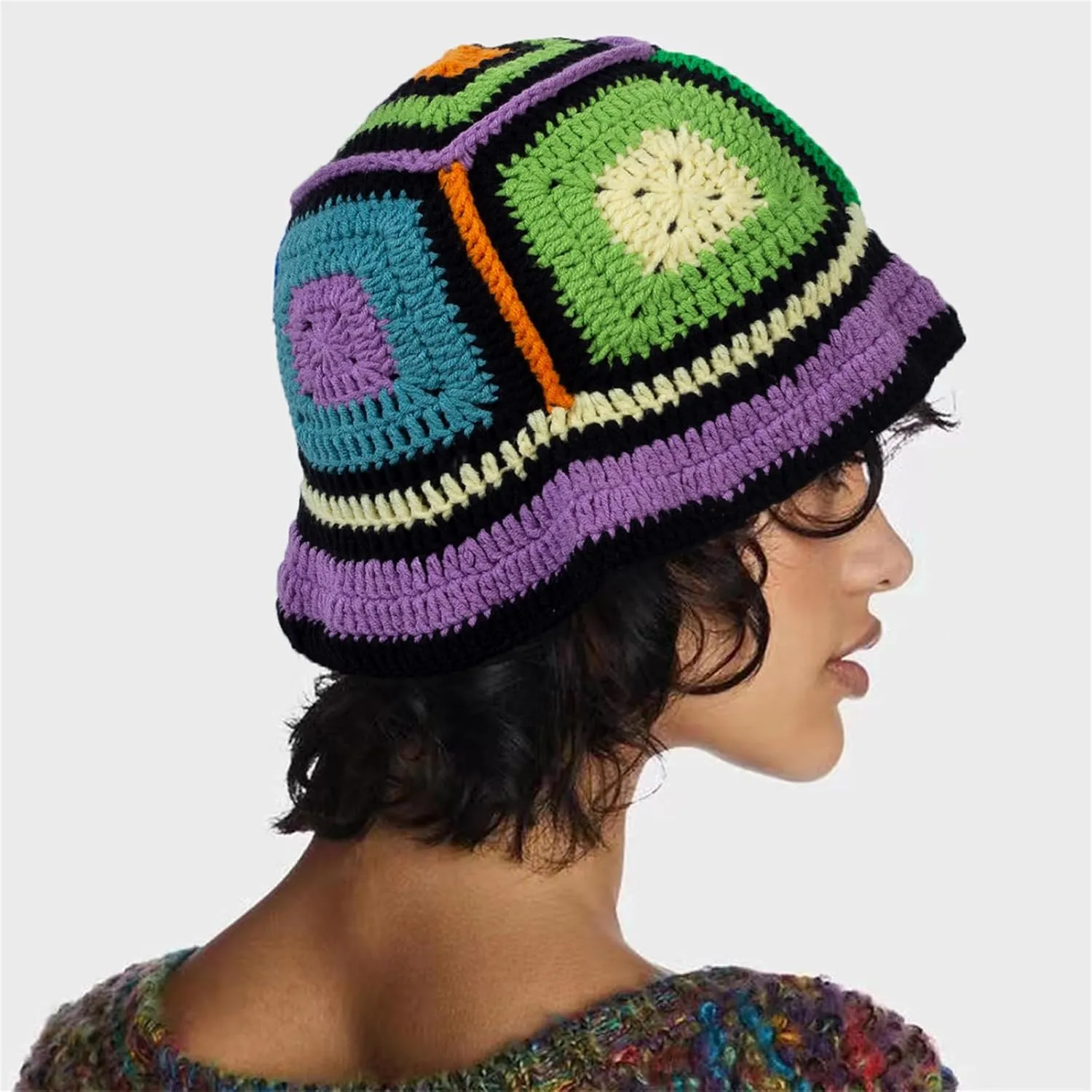 Women Crochet Bucket Hat Cute Flower Pattern Knitted Fisherman Hat Summer Trendy Outdoor Wide Brim Sun Cap