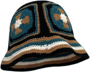 Women Crochet Bucket Hat Cute Flower Pattern Knitted Fisherman Hat Summer Trendy Outdoor Wide Brim Sun Cap