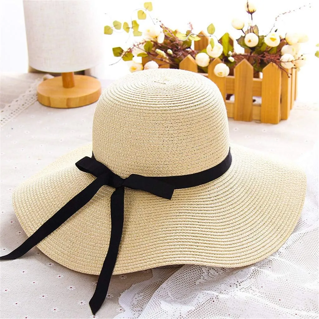 Women Ladies Floppy Beach Sun Foldable Cap New Summer Wide Brim Straw Hat Bucket Cap for Beach Fishing Hiking