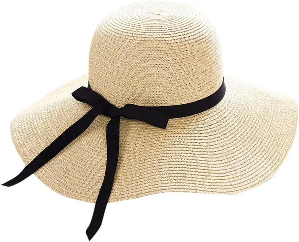 Women Ladies Floppy Beach Sun Foldable Cap New Summer Wide Brim Straw Hat Bucket Cap for Beach Fishing Hiking