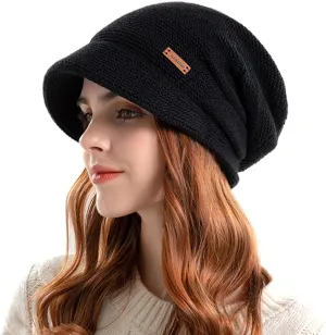 Women Warm Slouchy Knit-Beanie Hat - Visor Knit Beanie Cap Unisex Winter Hat