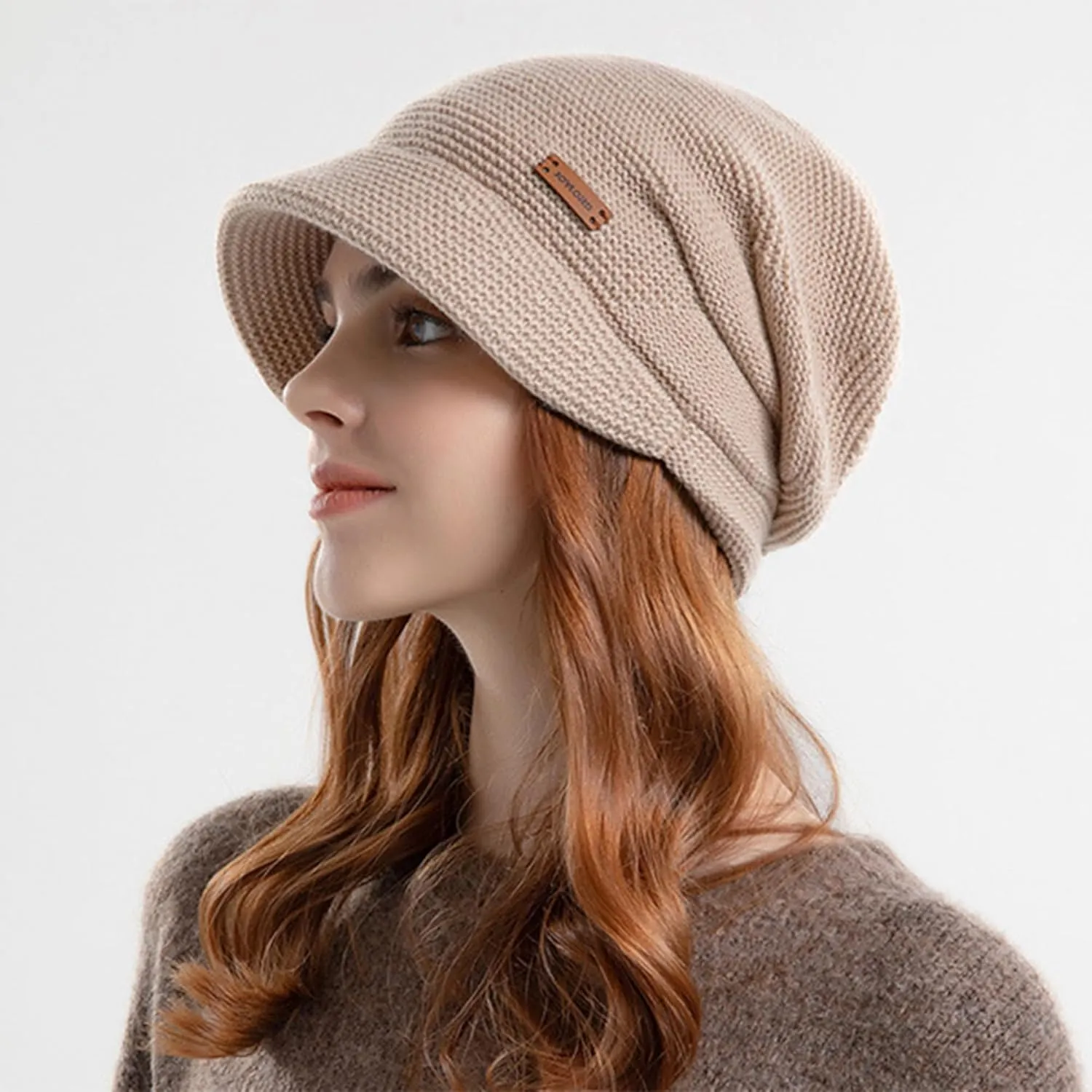 Women Warm Slouchy Knit-Beanie Hat - Visor Knit Beanie Cap Unisex Winter Hat