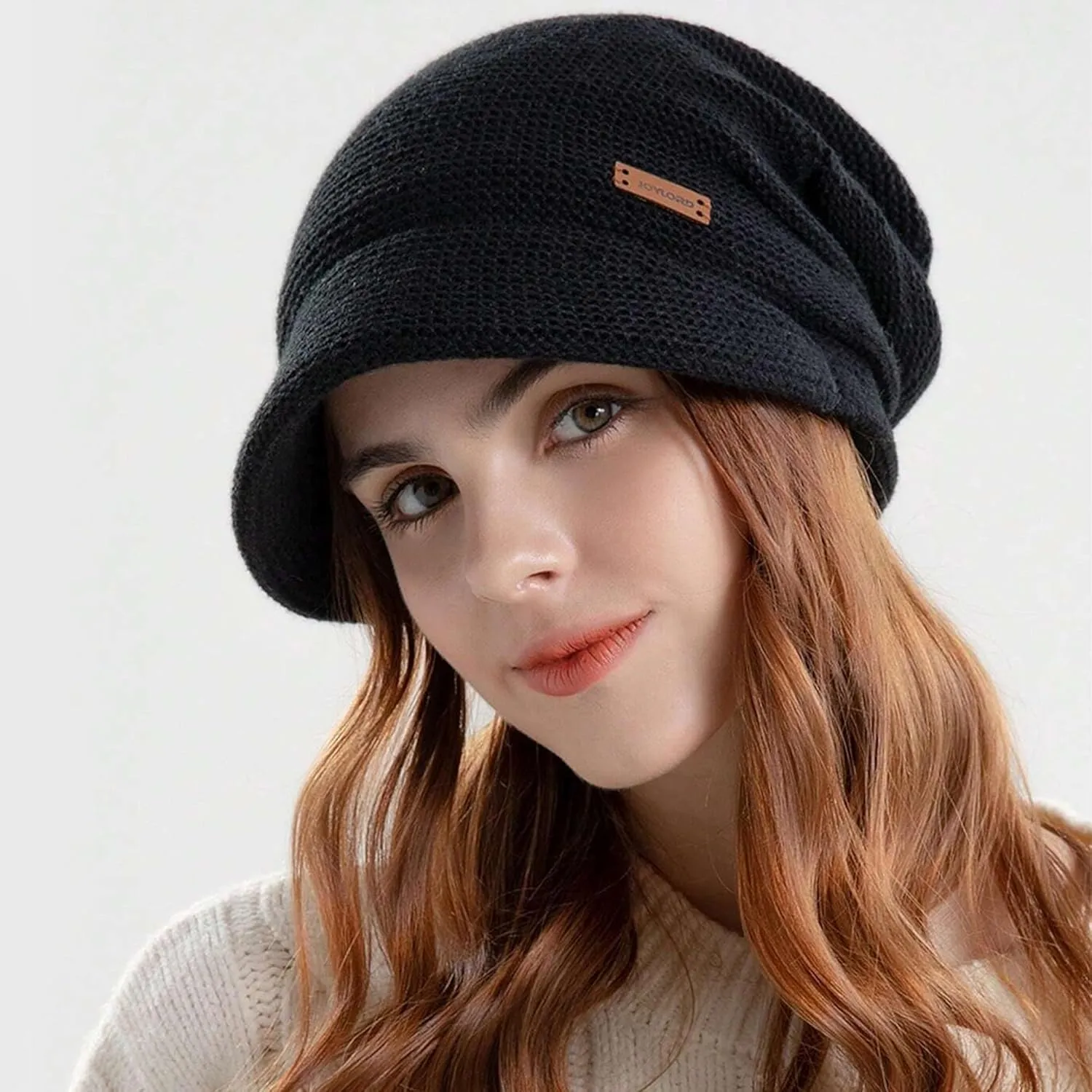 Women Warm Slouchy Knit-Beanie Hat - Visor Knit Beanie Cap Unisex Winter Hat