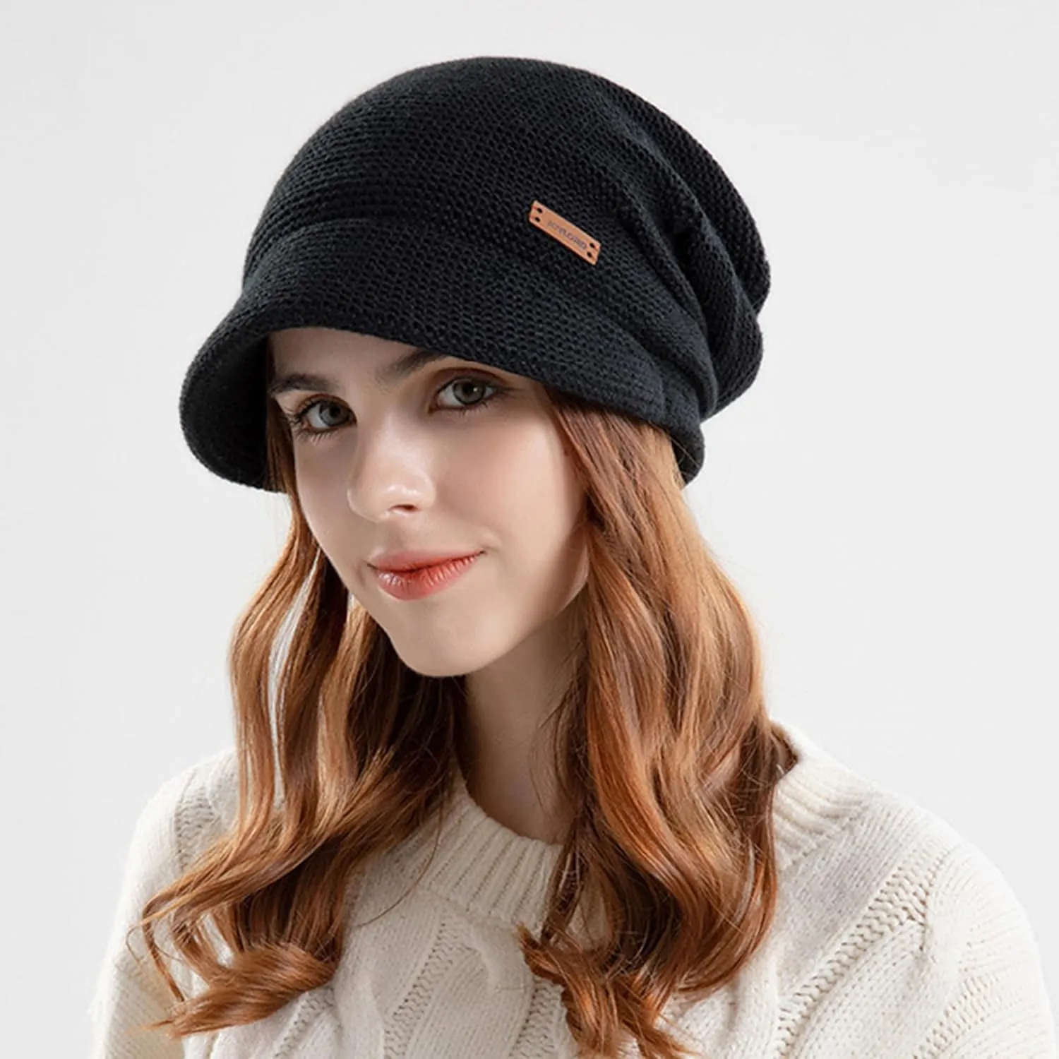 Women Warm Slouchy Knit-Beanie Hat - Visor Knit Beanie Cap Unisex Winter Hat