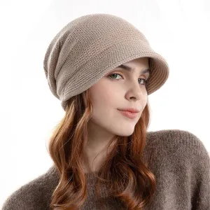 Women Warm Slouchy Knit-Beanie Hat - Visor Knit Beanie Cap Unisex Winter Hat
