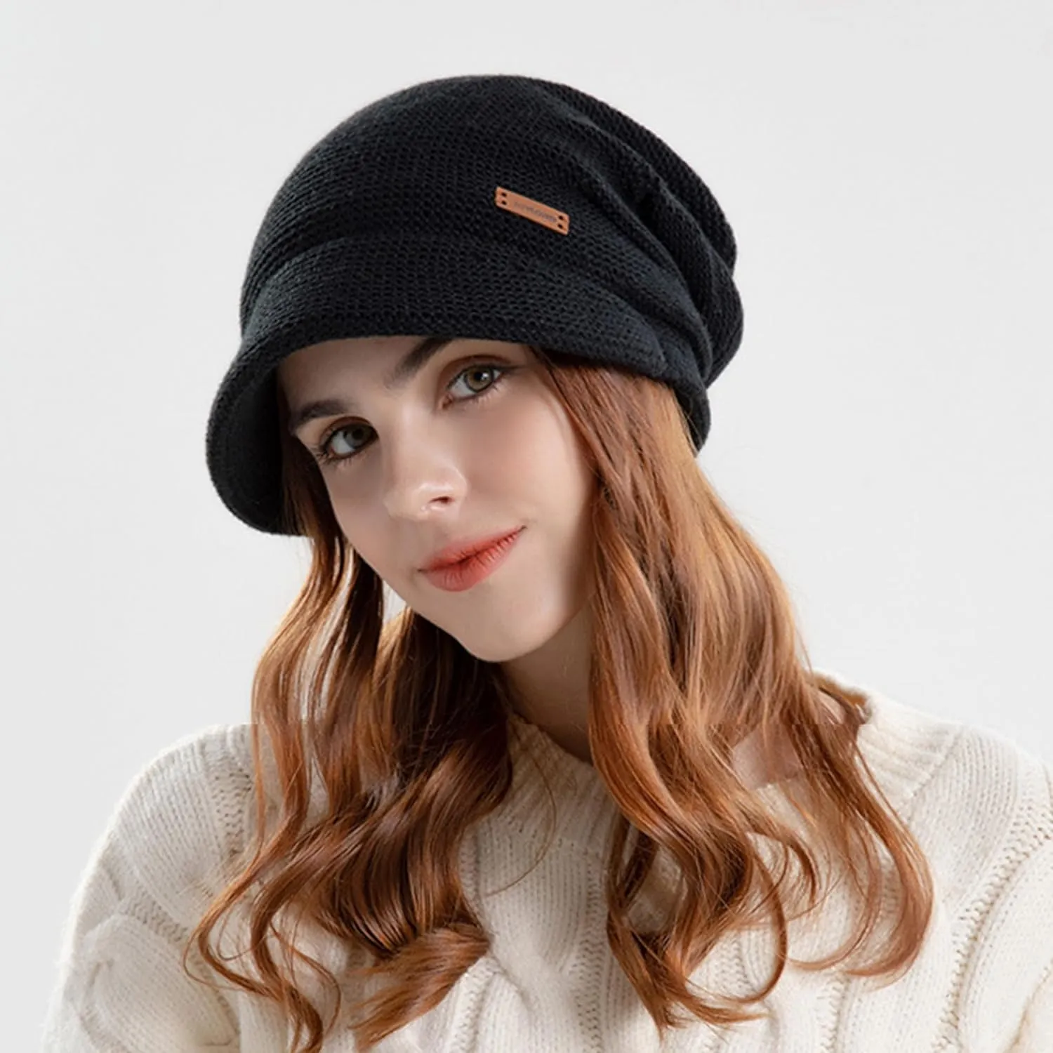 Women Warm Slouchy Knit-Beanie Hat - Visor Knit Beanie Cap Unisex Winter Hat