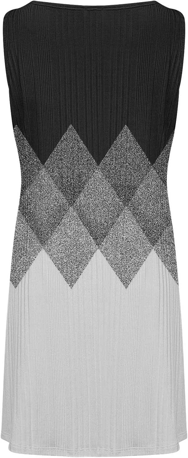 Womens 2025 Summer Sleeveless Dress Crewneck Floral Loose Tank Pleated Swing Flowy Dresses Casual Short Sleeve Dress