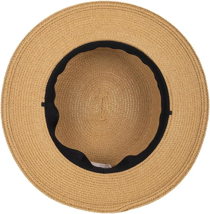 Womens Beach-Sun-Straw-Hat - Travel Wide Brim Fedora Straw Beach Hat Panama Summer Hat