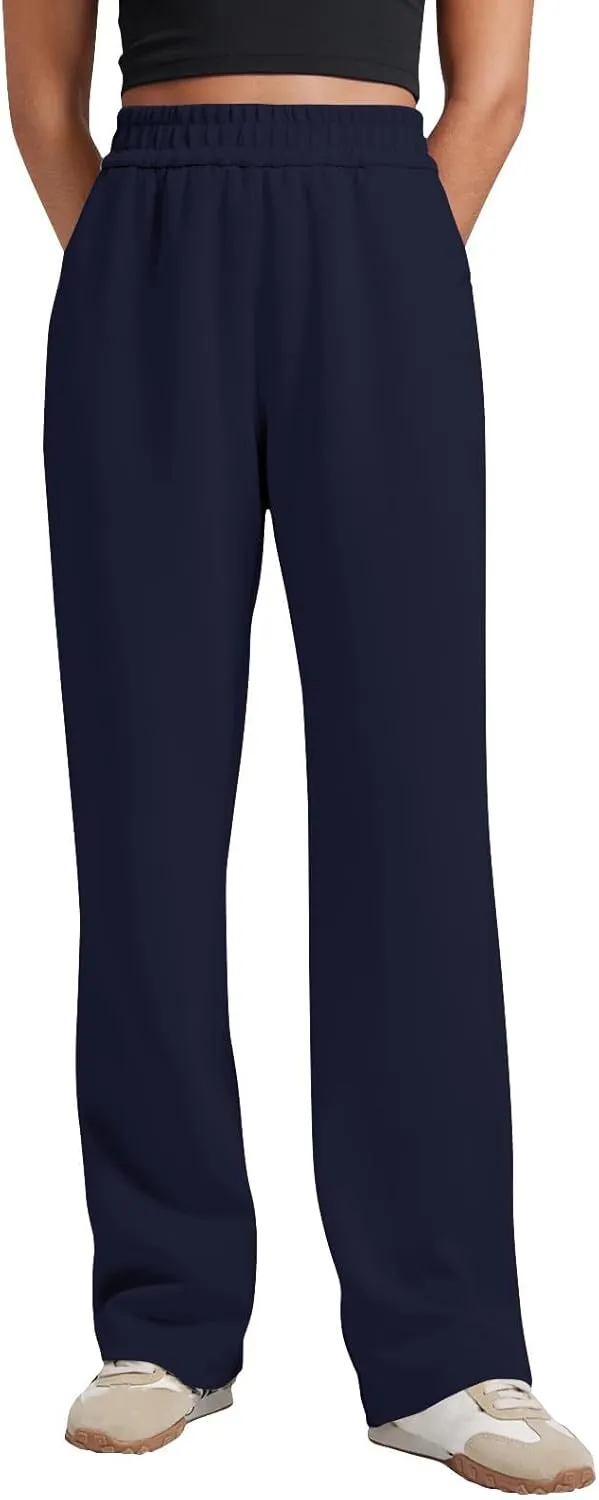Womens Casual Sweatpants High Waisted Lounge Wide Leg Pants Athletic Flared Joggers Pants with Pockets